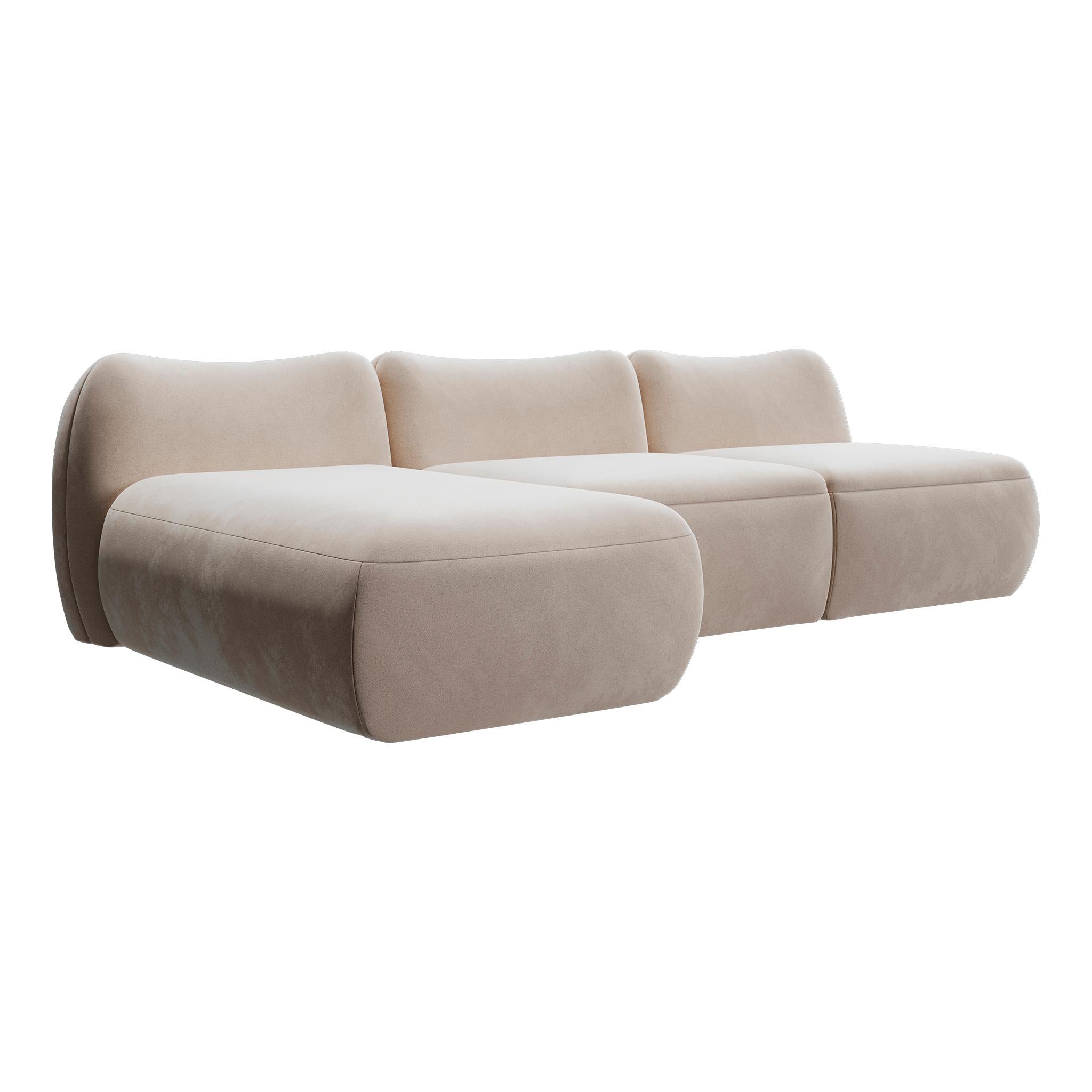 Minimal Modern L-Form Weiß Samt Modular Plüsch Sektional Sofa Drei Sitzplätze (Moderne) im Angebot