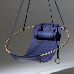 Minimal Modern One of a Kind Blue and Gold Sling Hanging Swing Chair