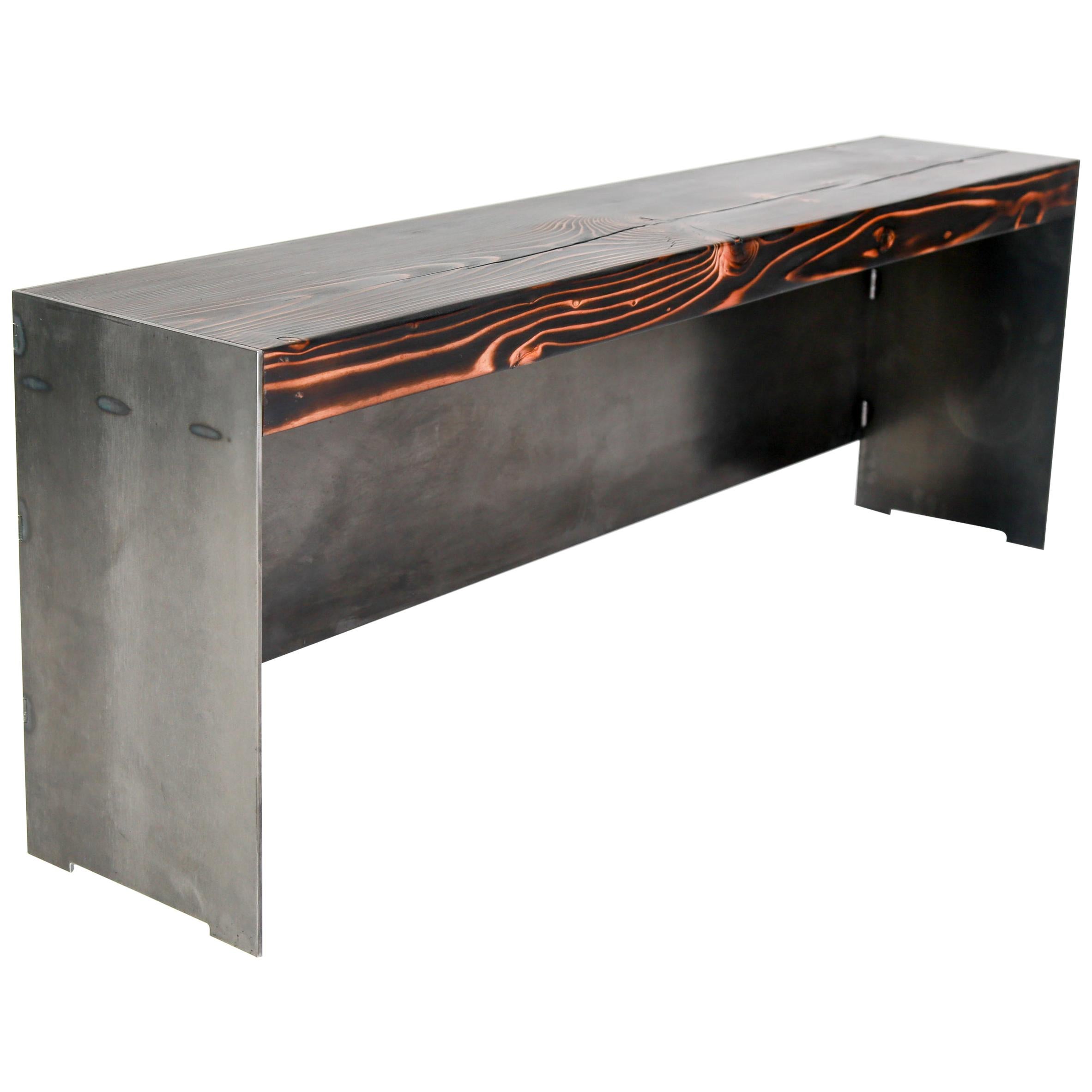 Minimal Modern Raw Steel and Reclaimed Fir Mudroom Bench For Sale