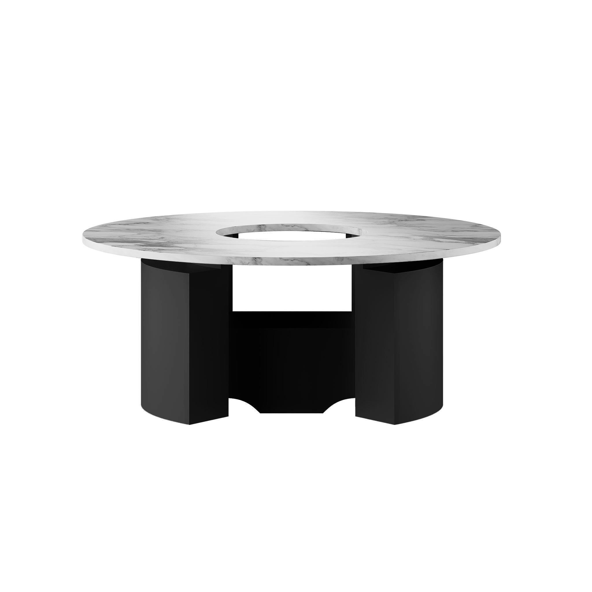Entdecken Sie den Inbegriff zeitgenössischer Eleganz mit unserem Contemporary Center Table aus luxuriösem weißem Calacatta-Marmor und schwarzem Lack
Dieser sorgfältig gefertigte Mitteltisch, der Raffinesse ausstrahlt, verbindet nahtlos modernes