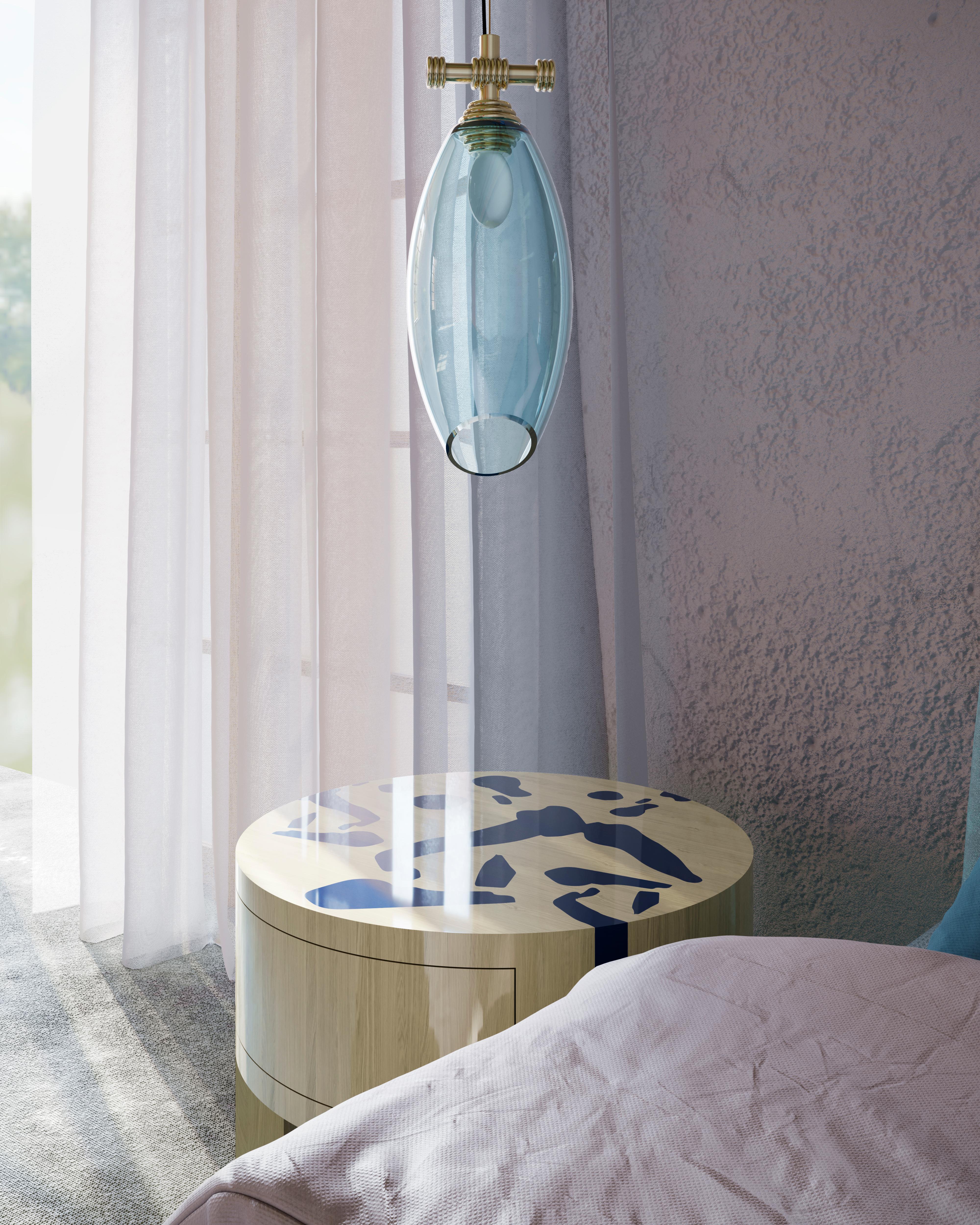 Portuguese Minimal Modern Round Nightstand Bedside Table Wood One Drawer For Sale