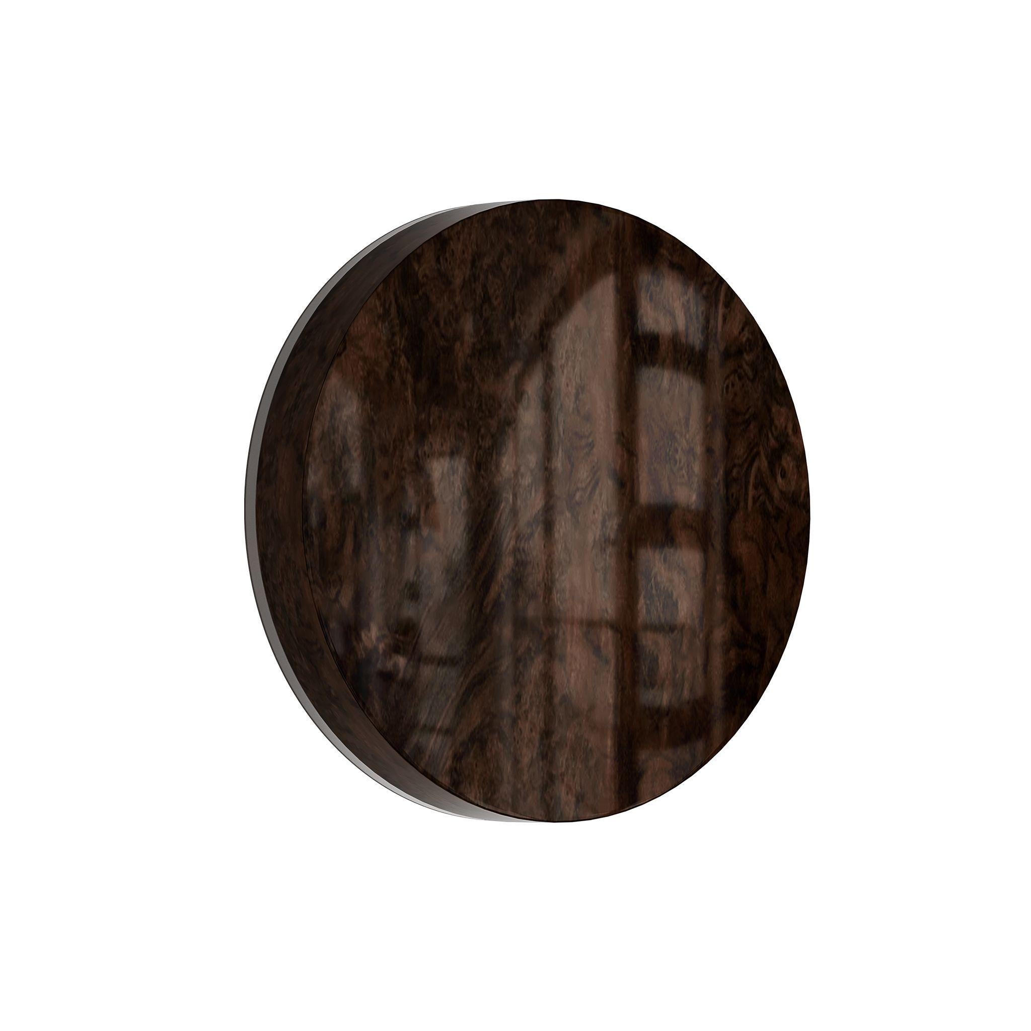 Hand-Crafted Minimal Modern Round Walnut Root Wall Lamp, Sconce Wood Veneer with Led Strip For Sale