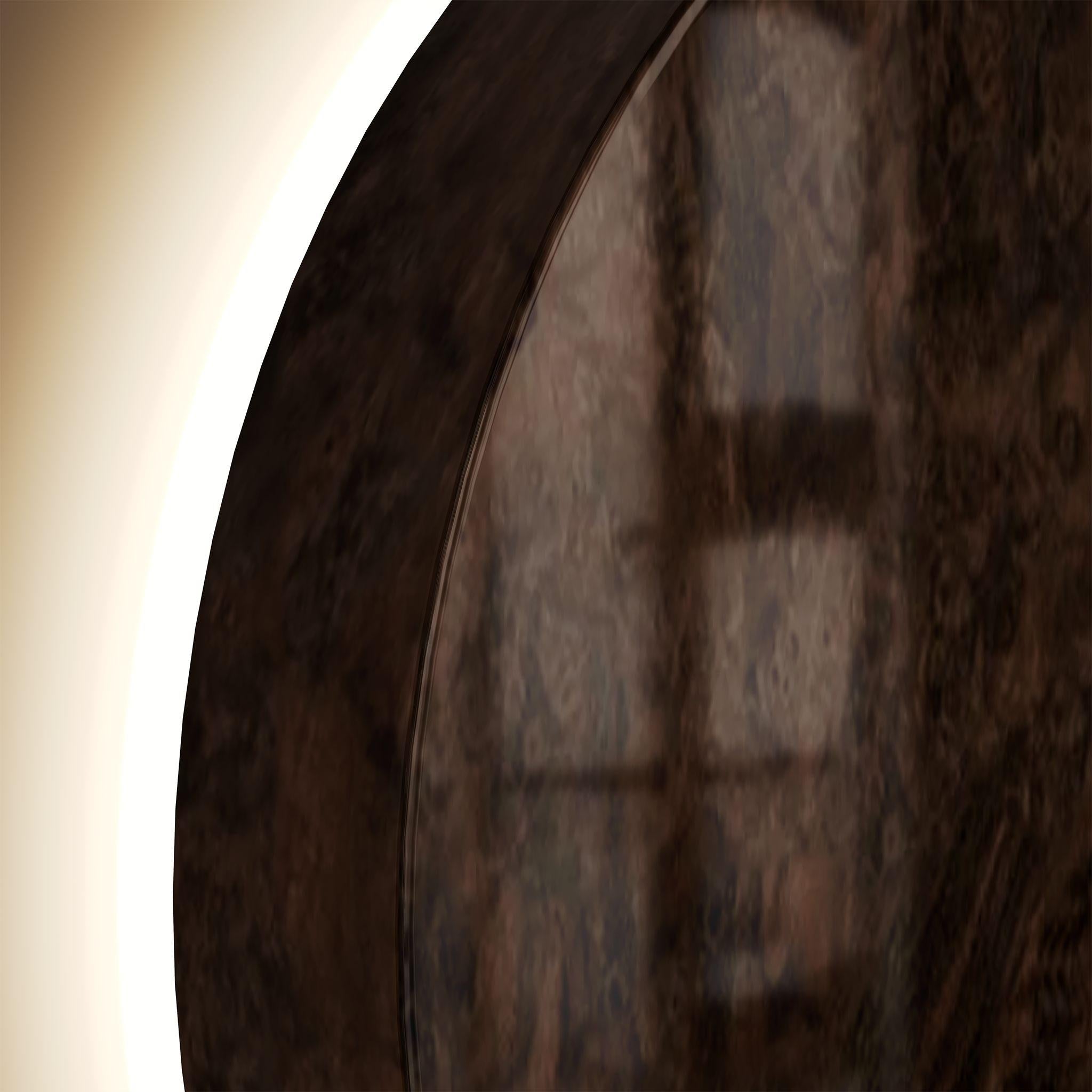 Contemporary Minimal Modern Round Walnut Root Wall Lamp, Sconce Wood Veneer with Led Strip For Sale