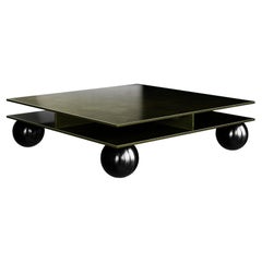 Minimal Modern Square Center Coffee Table in Gloss Dark Green Lacquer