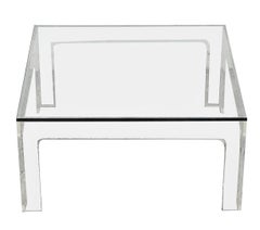 Minimal Modern Square Translucent Coffee Table, Glass and Lucite, 1970s