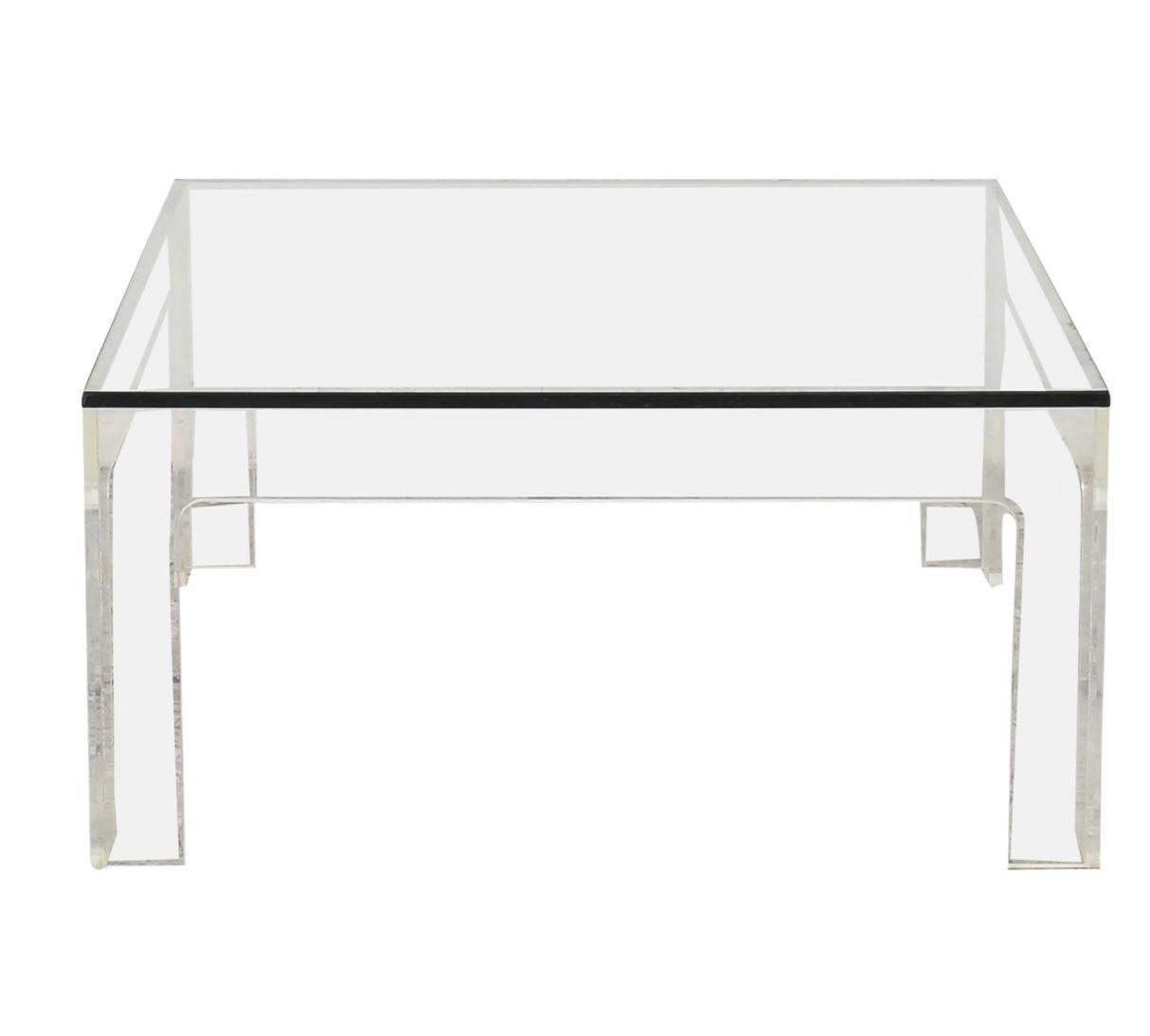 Mid-Century Modern Minimal Modern Square Translucent Coffee Table, Glass and Lucite, 1970s 
