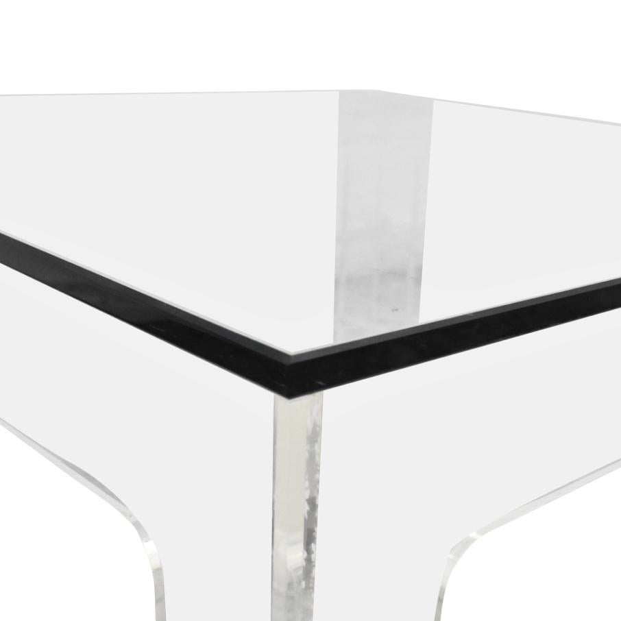 American Minimal Modern Square Translucent Coffee Table, Glass and Lucite, 1970s 