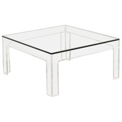 Minimal Modern Square Translucent Coffee Table, Glass and Lucite, 1970s 