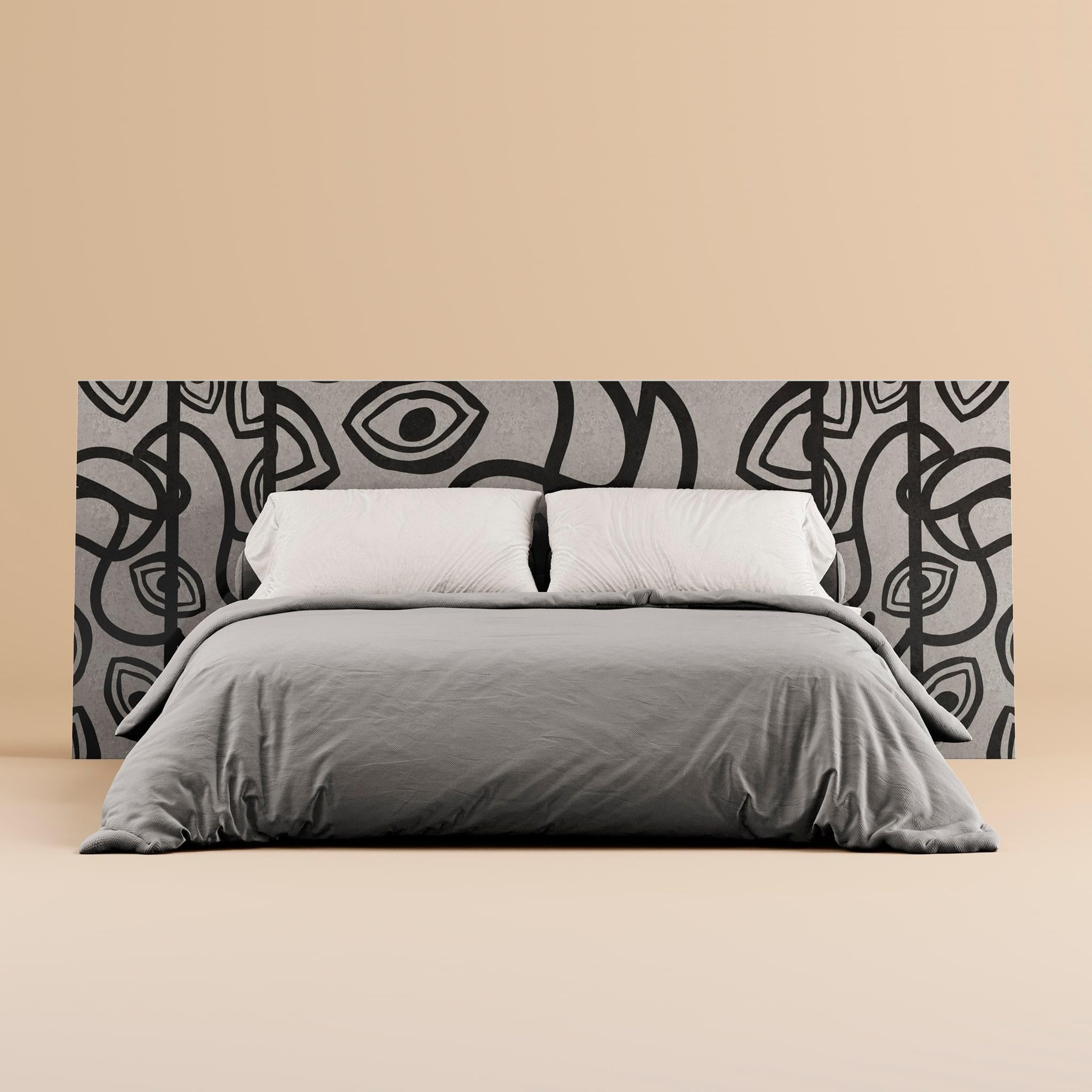 Mid-Century Modern Minimal Modern Wood Headboard Abstract Balck & White Marquetry for King Bed For Sale