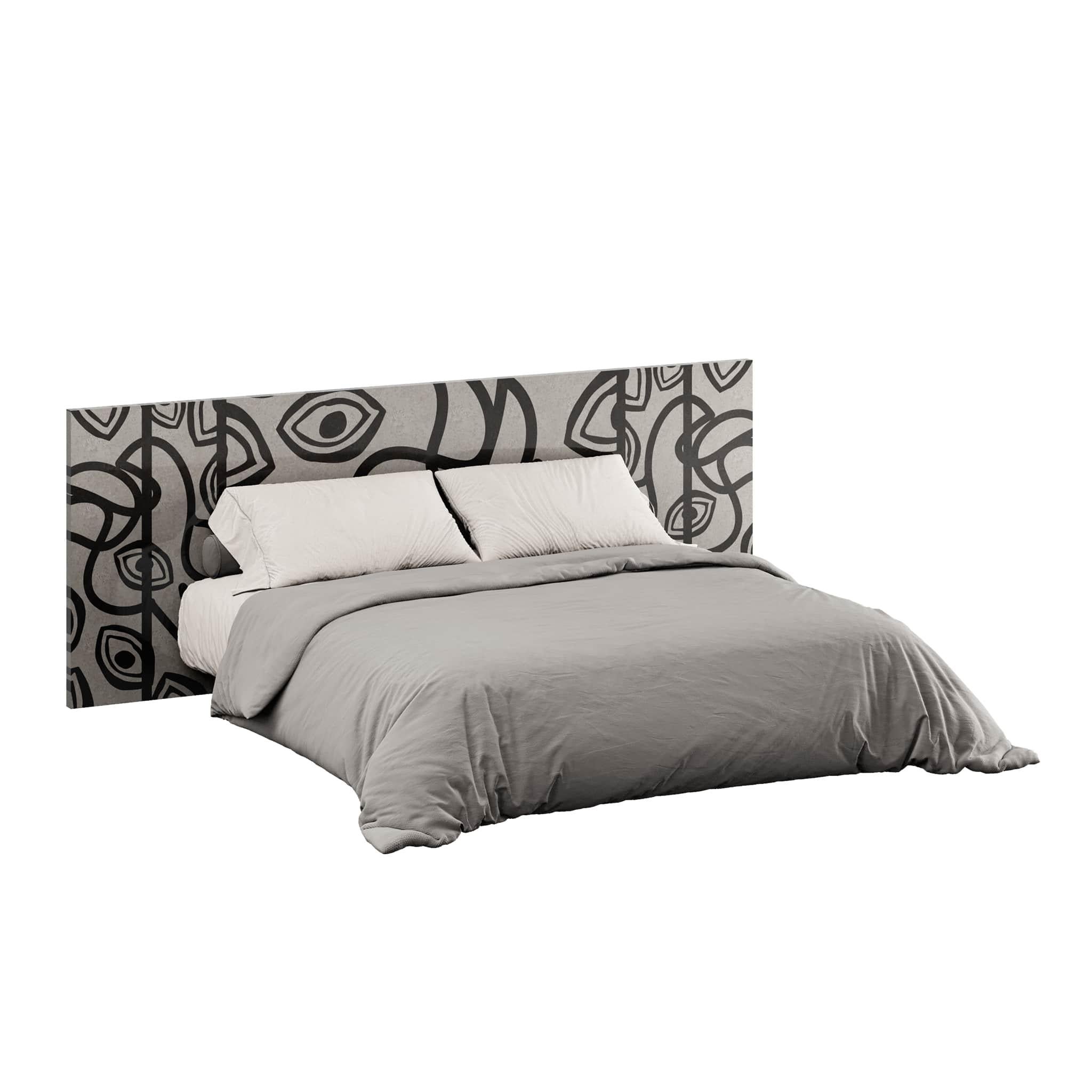 Minimal Modern Wood Headboard Abstract Balck & White Marquetry for Queen Bed In New Condition For Sale In Porto, PT