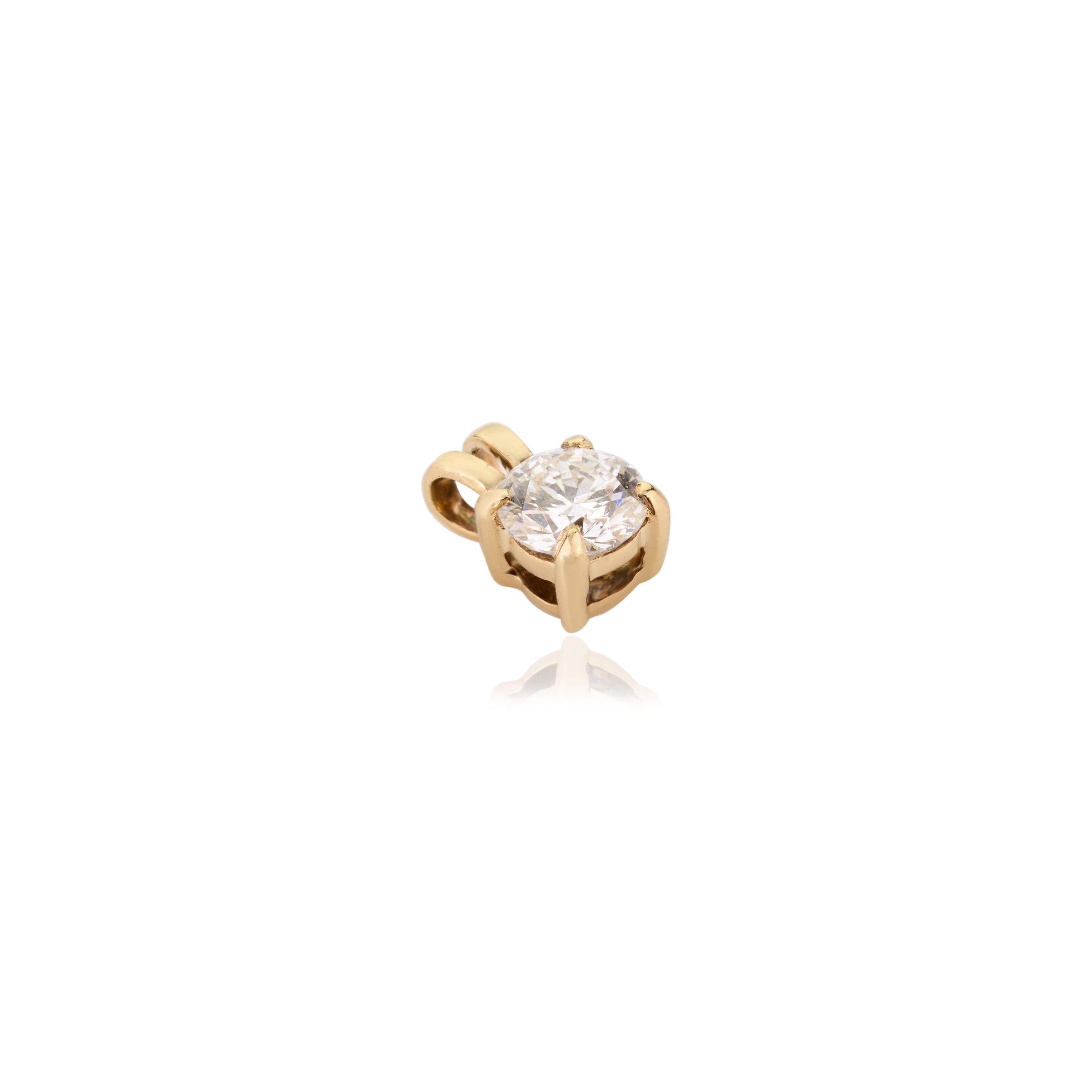 Minimal Moissanite Solitaire Pendant in 14k solid yellow gold. You shall need solitaire pendant to make a statement with your look. These solitaire pendant create a sparkling, luxurious look featuring 0.51 carts of moissanite.
Moissanite attracts