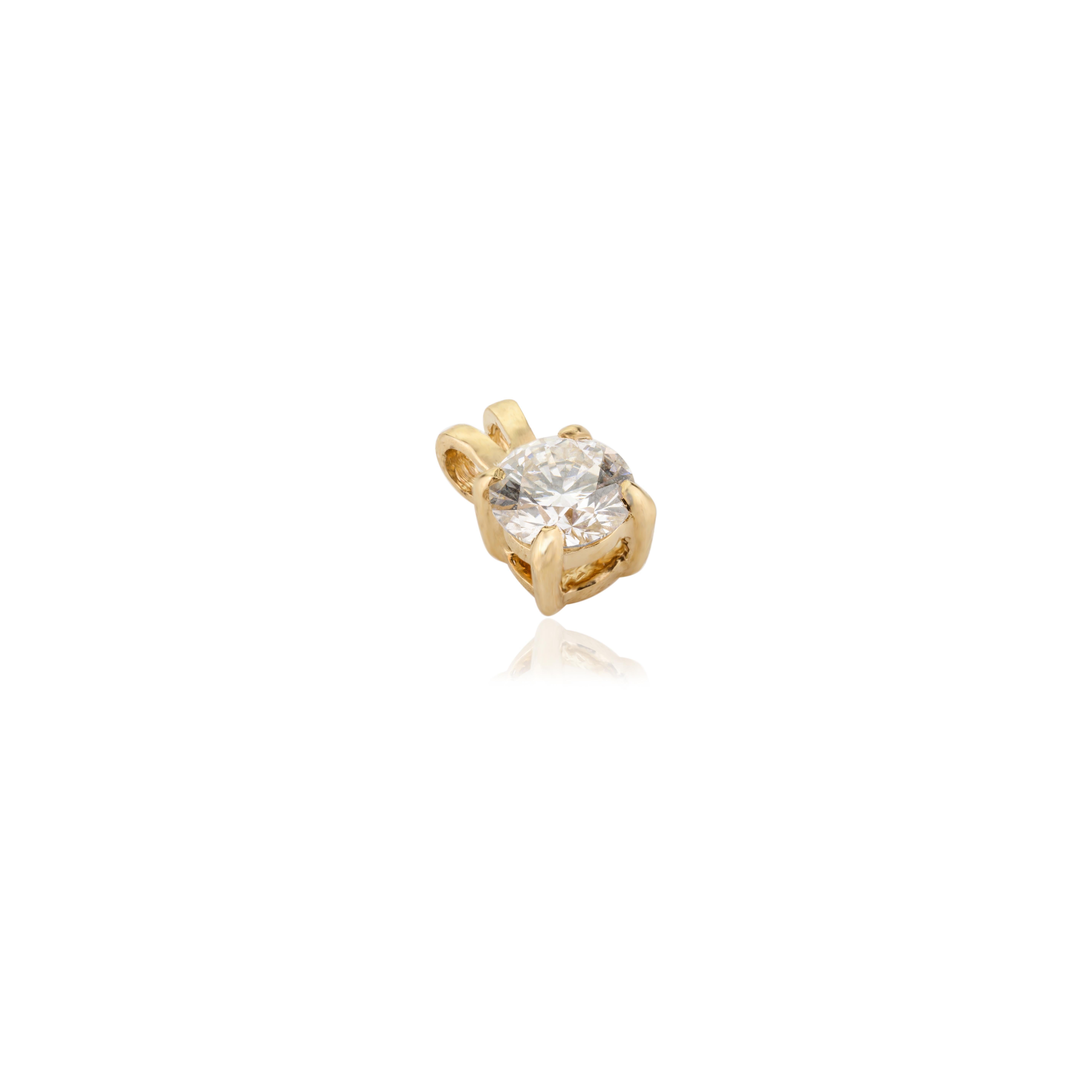 Women's Minimal Moissanite Solitaire Pendant in 14k Solid Yellow Gold Necklace for Mom For Sale