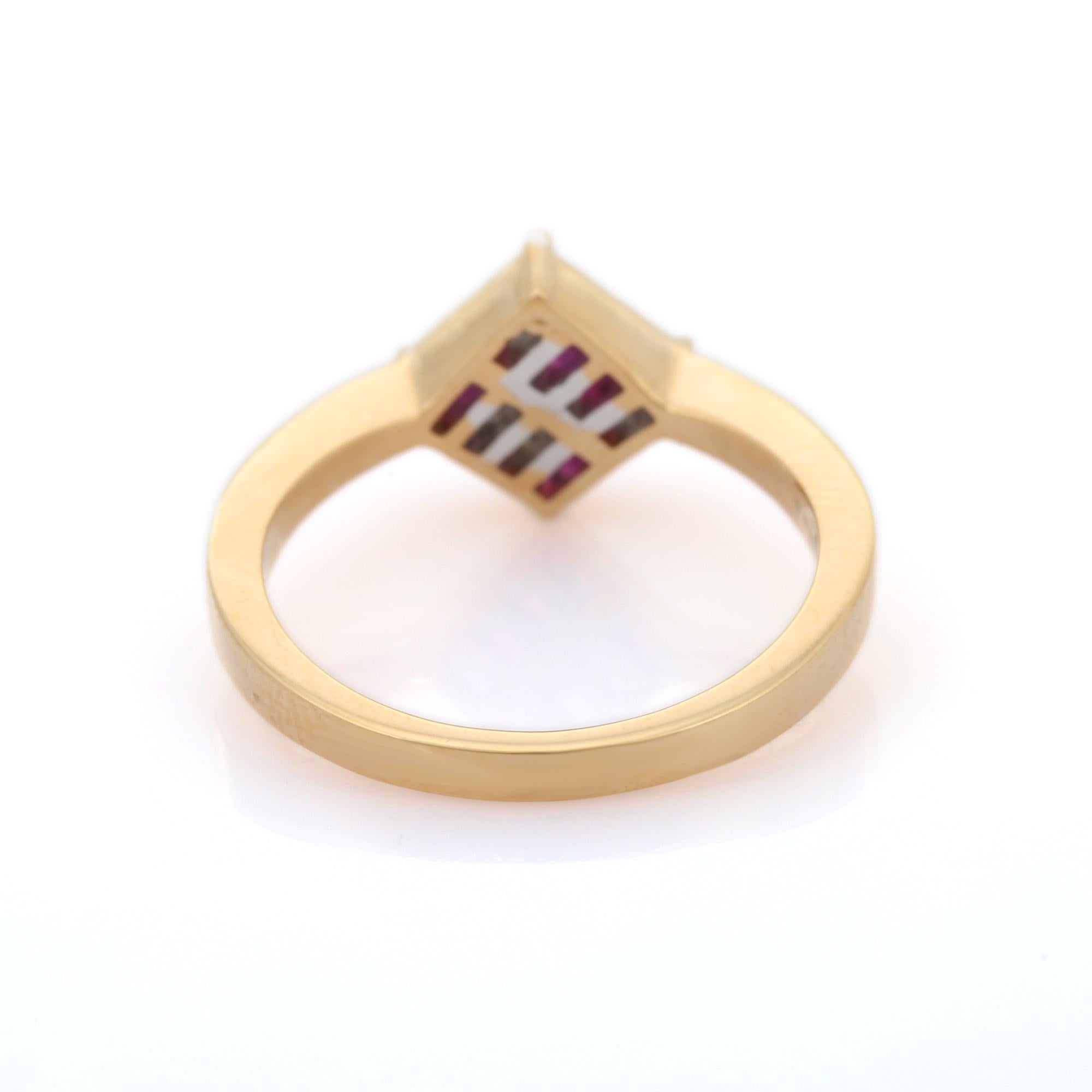 For Sale:  Minimal Mosaic Diamond Ruby Square Stacking Ring in 18K Yellow Gold Settings 3