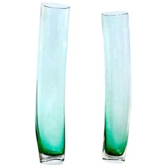 Set di vasi in vetro soffiato "Avec Grass" di Murano verde e trasparente, anni '90