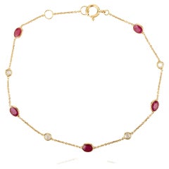 Used Minimal Natural Ruby Diamond Chain Bracelet in 18k Solid Yellow Gold