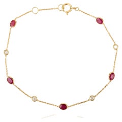 Bracelet chaîne minimaliste en or jaune massif 18 carats avec rubis naturel et diamants