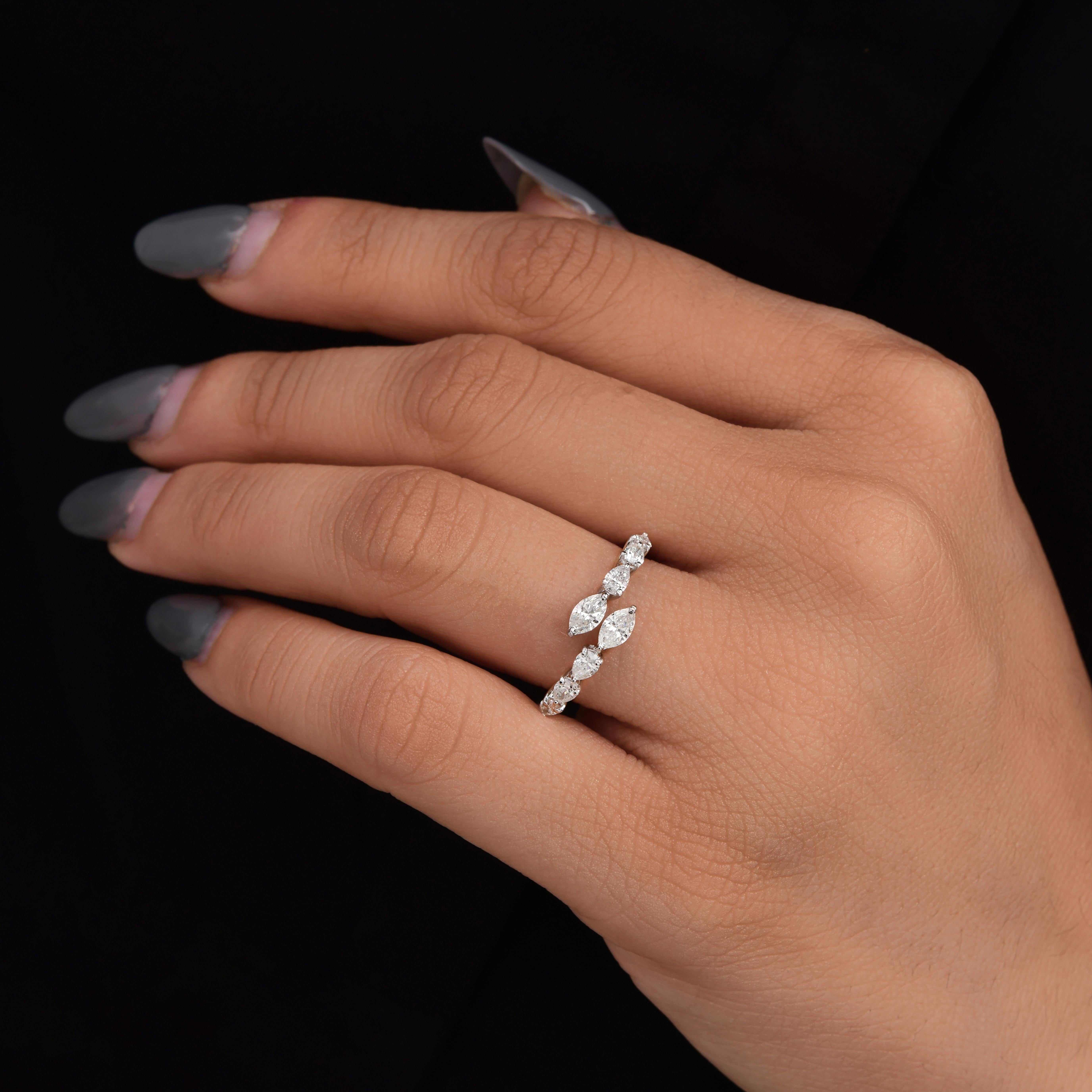 For Sale:  Minimal Natural SI Clarity HI Color Diamond Bypass Ring 14k Solid White Gold 2