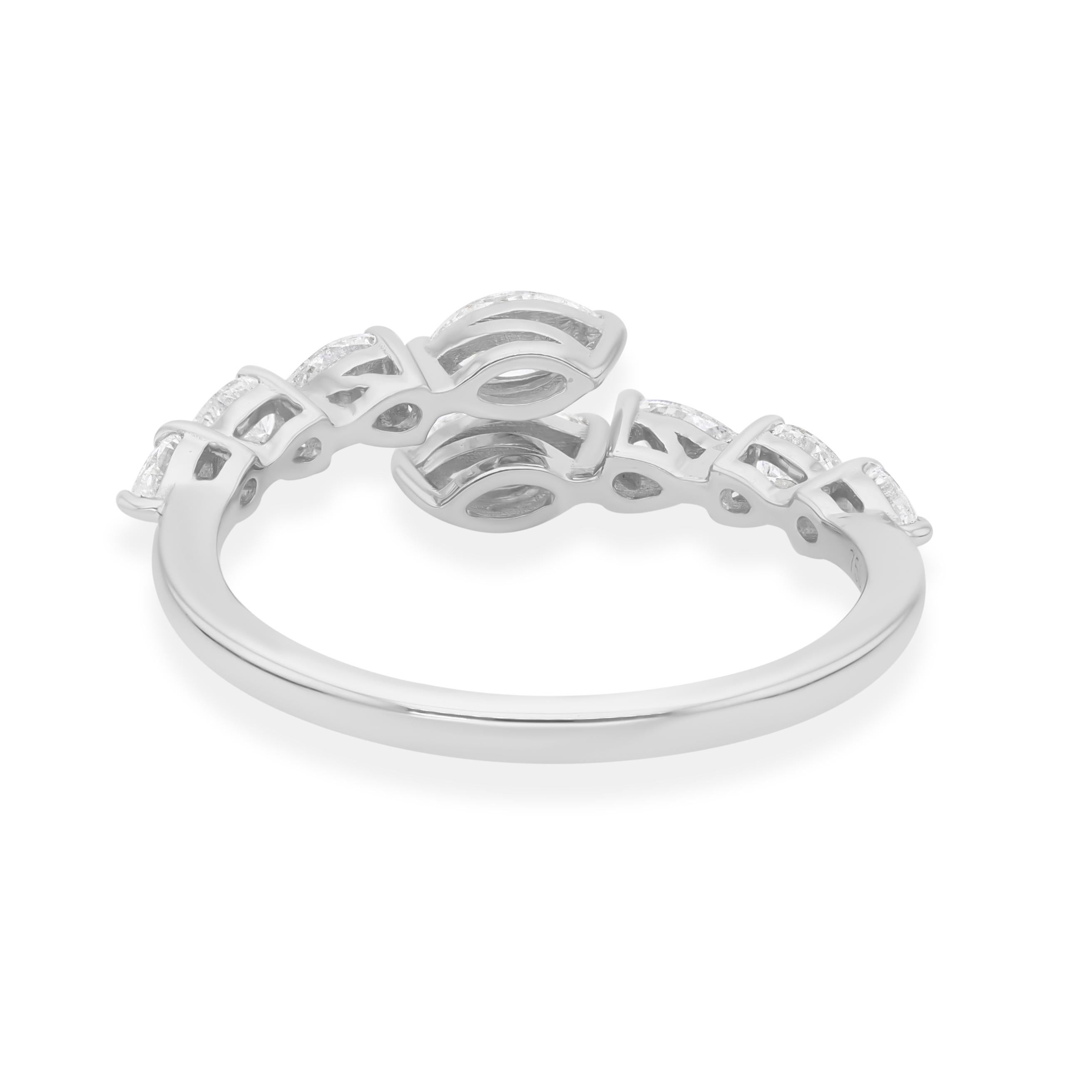For Sale:  Minimal Natural SI Clarity HI Color Diamond Bypass Ring 14k Solid White Gold 3