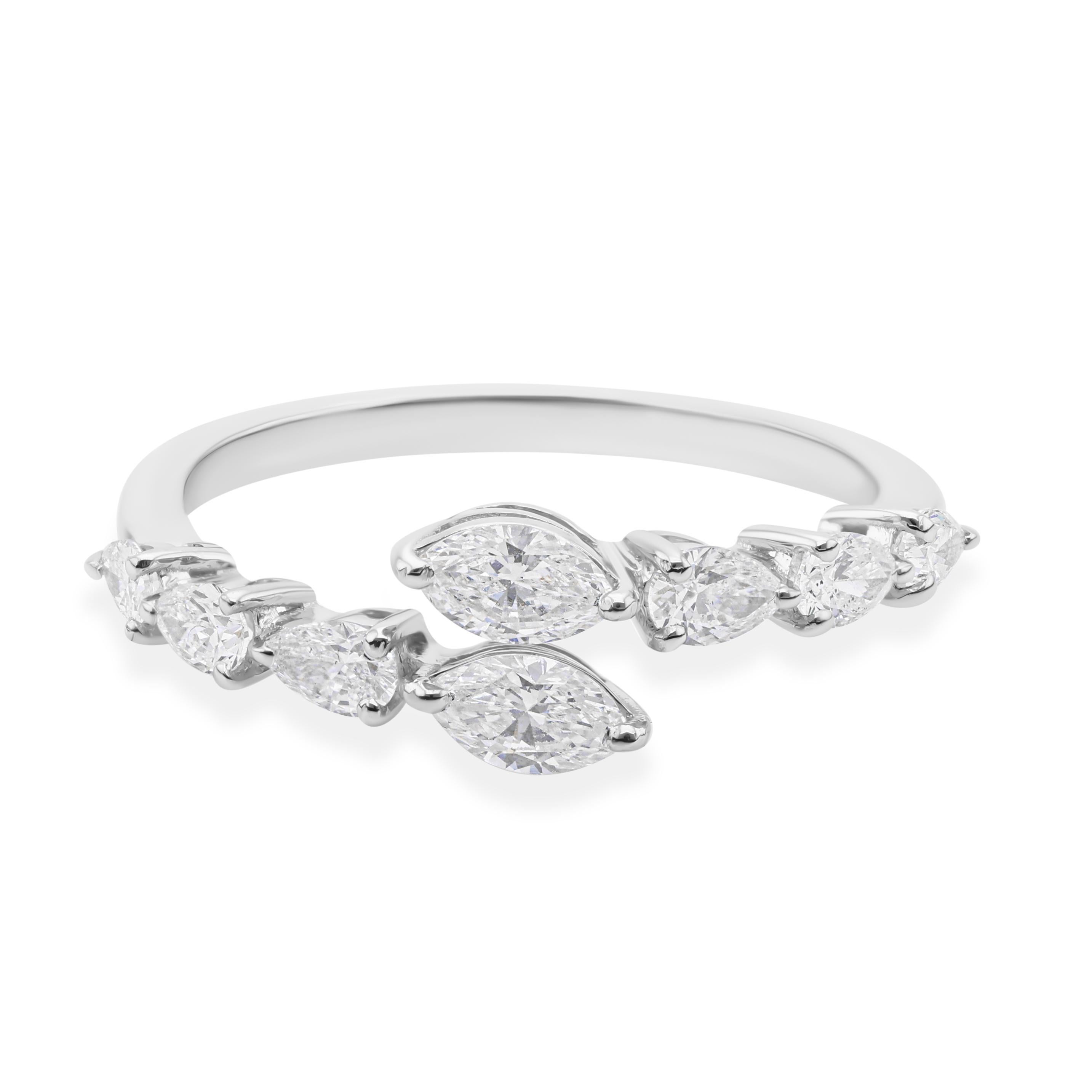 En vente :  Bague bypass en or blanc massif 18k avec diamant naturel de couleur HI et de pureté SI 9