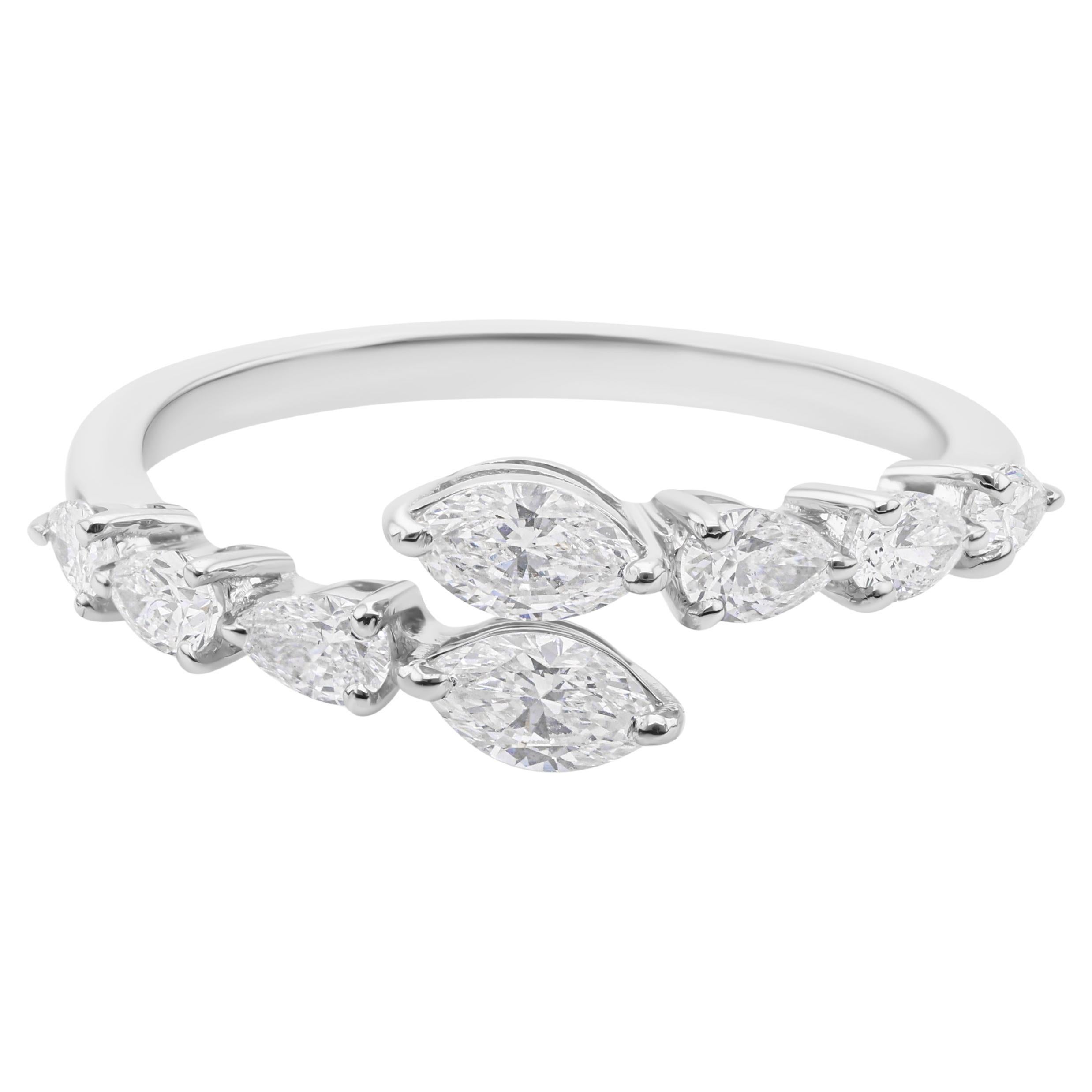 En vente :  Bague bypass en or blanc massif 18k avec diamant naturel de couleur HI et de pureté SI