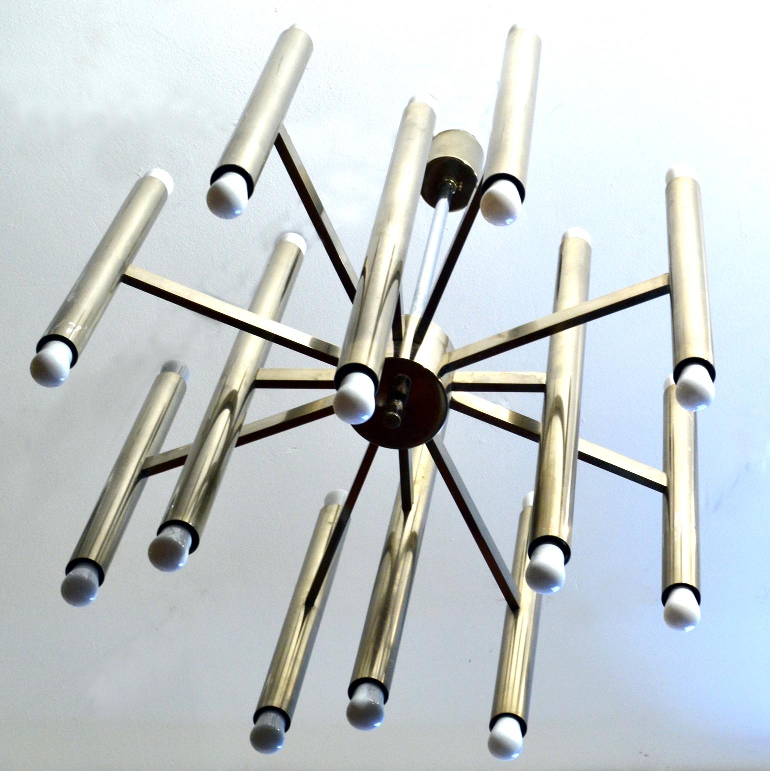 Mid-Century Modern Minimal Nickel Sciolari Chandelier with 24 Lights