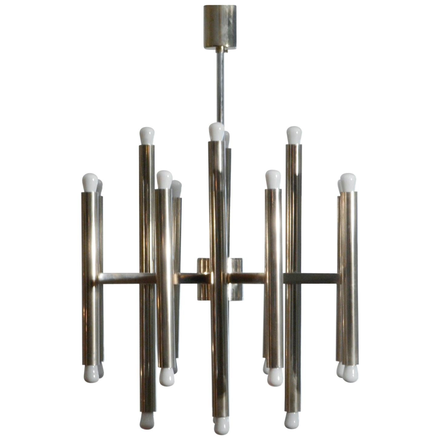 Minimal Chandelier by Sciolari in Chrome with 24 Lights For Sale