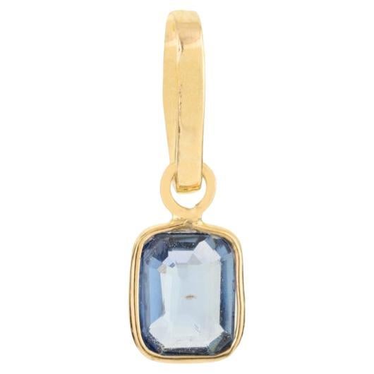Minimal Octagon Cut Blue Sapphire Pendant in 14k Yellow Gold Daughter Gift
