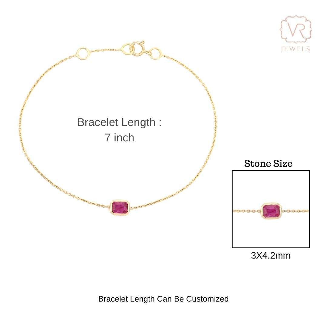 Bracelet de chaîne en or jaune 14K avec rubis octogonal Cadeau pour elle en vente 8