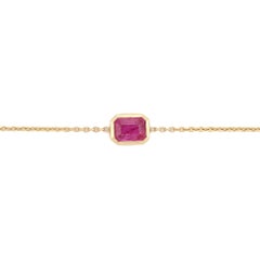 Pulsera minimalista de cadena octogonal de rubí en oro amarillo de 14 quilates Regalo de joyería fina para ella