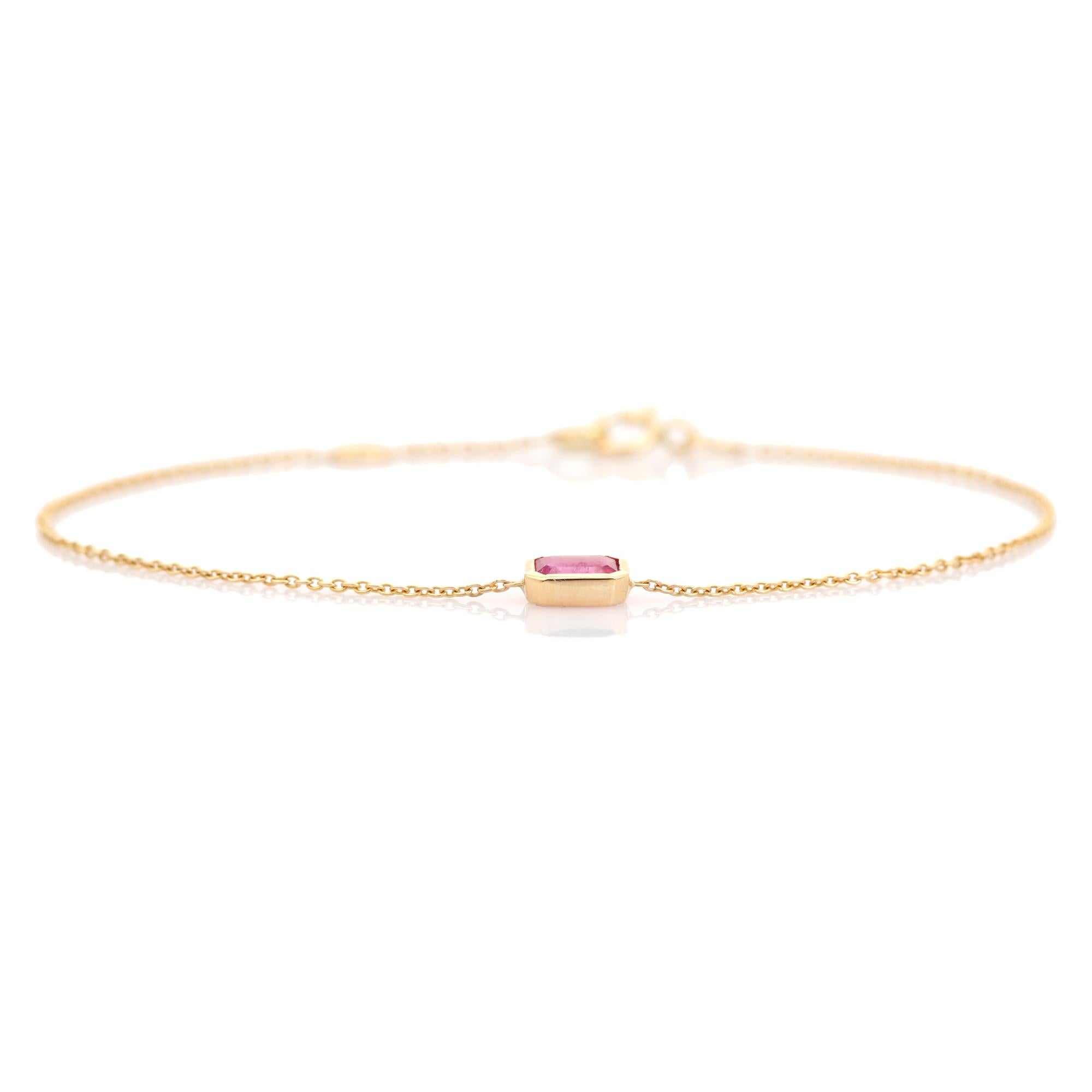Bracelet de chaîne en or jaune 14K avec rubis octogonal Cadeau pour elle Neuf - En vente à New York, NY