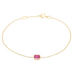 Bracciale a catena Minimal Octagon Ruby in oro giallo 14K Regalo di alta gioielleria per lei