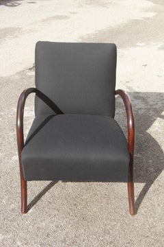 Minimal Old Italian Armchair 1950s Round Rounded Armrests Black and Brown