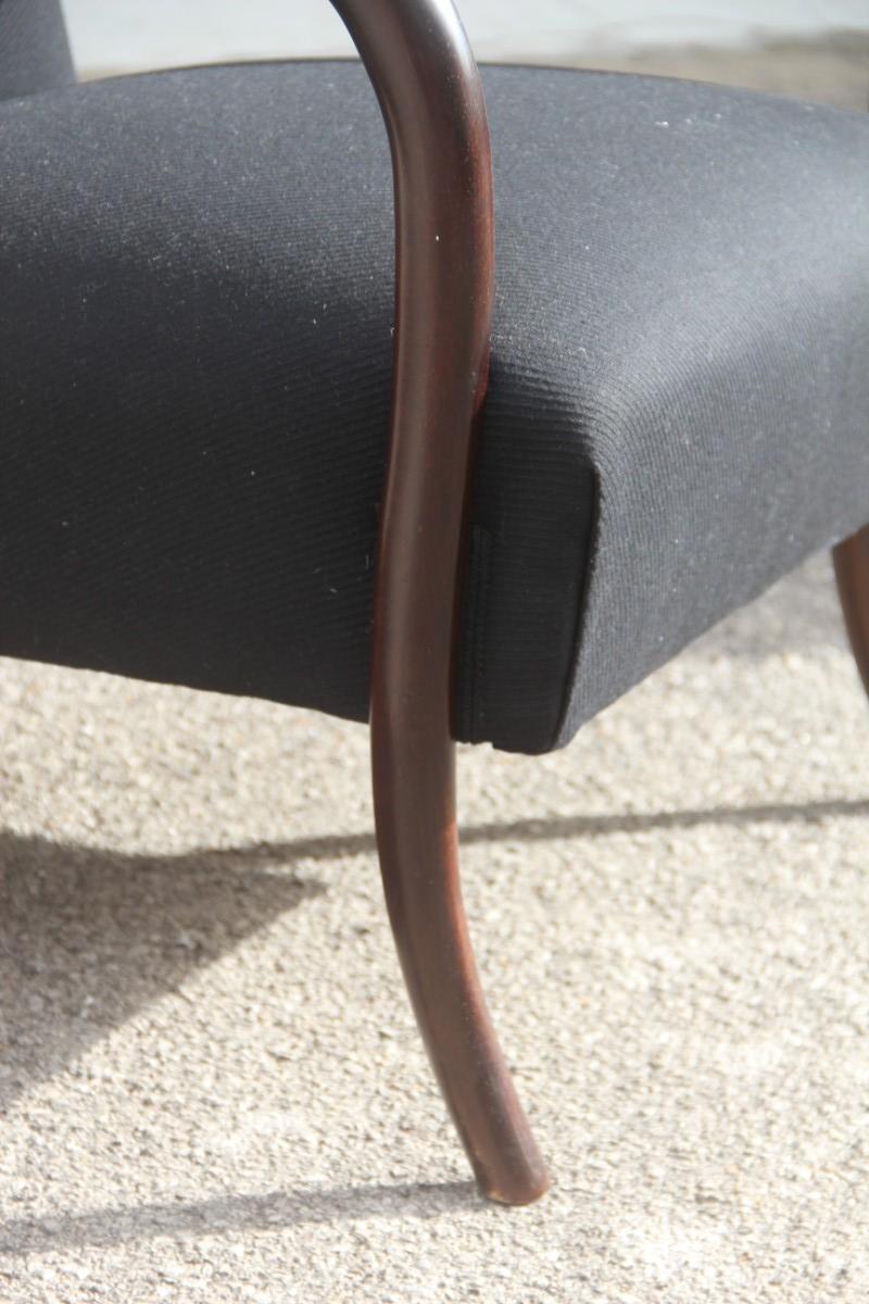 Minimal Old Italian Armchair 1950s Round Rounded Armrests Black and Brown In Good Condition For Sale In Palermo, Sicily