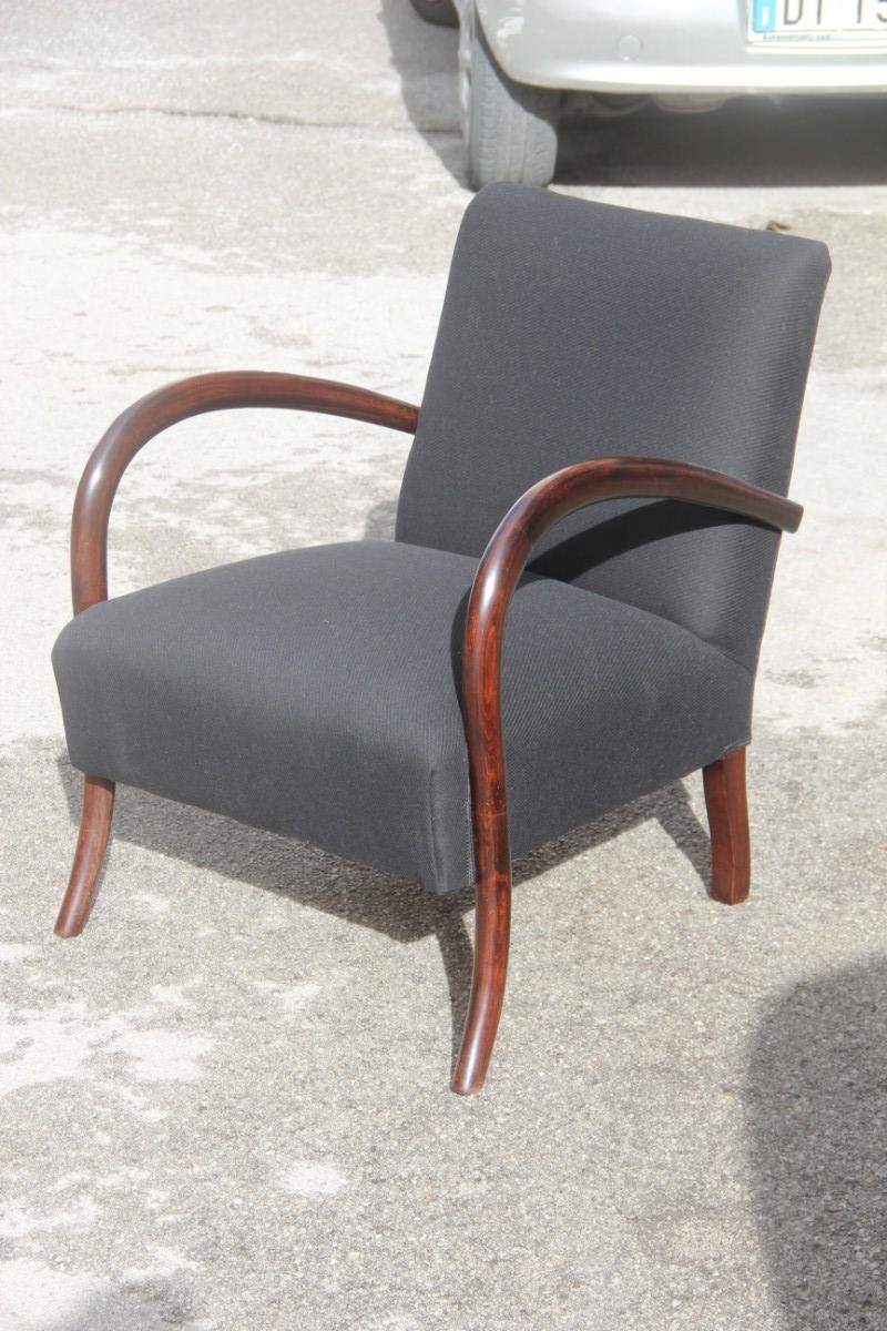 Minimal Old Italian Armchair 1950s Round Rounded Armrests Black and Brown For Sale 1