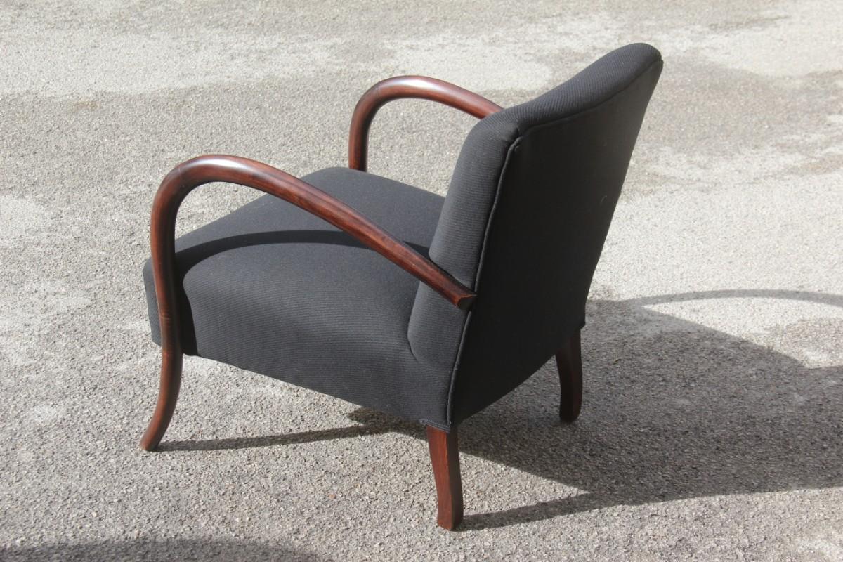 Minimal Old Italian Armchair 1950s Round Rounded Armrests Black and Brown For Sale 2