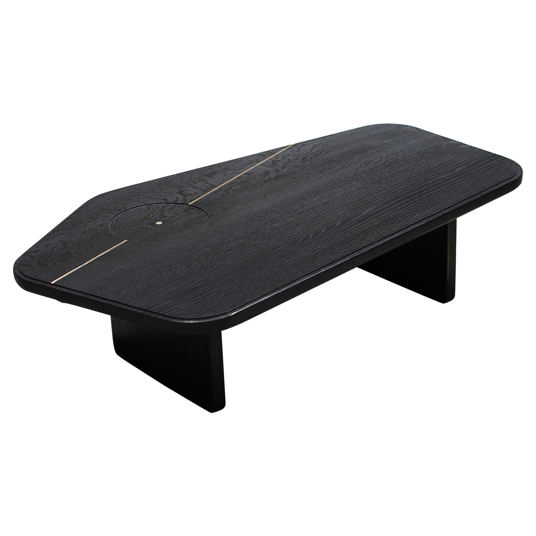 Minimal Organic Modern Oak wood Coffee Table with Brass Inlay