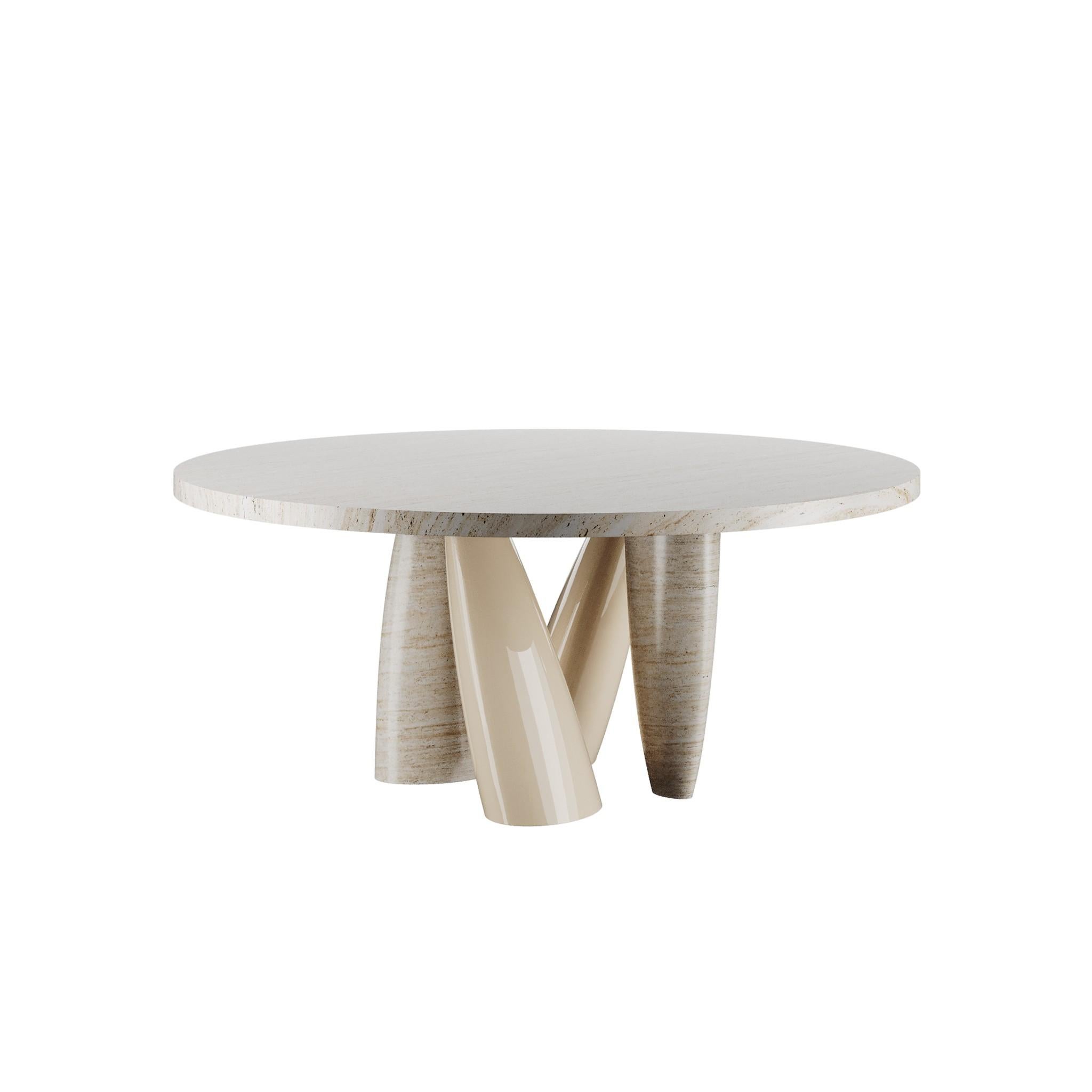 Billie Round Dining Table Travertine ist ein moderner Esstisch mit einer köstlichen Textur und einem reichen Wirbel von natürlichen Farben. Das schlichte Layout des Billie Round Dining Table Travertine schafft eine warme und doch anspruchsvolle