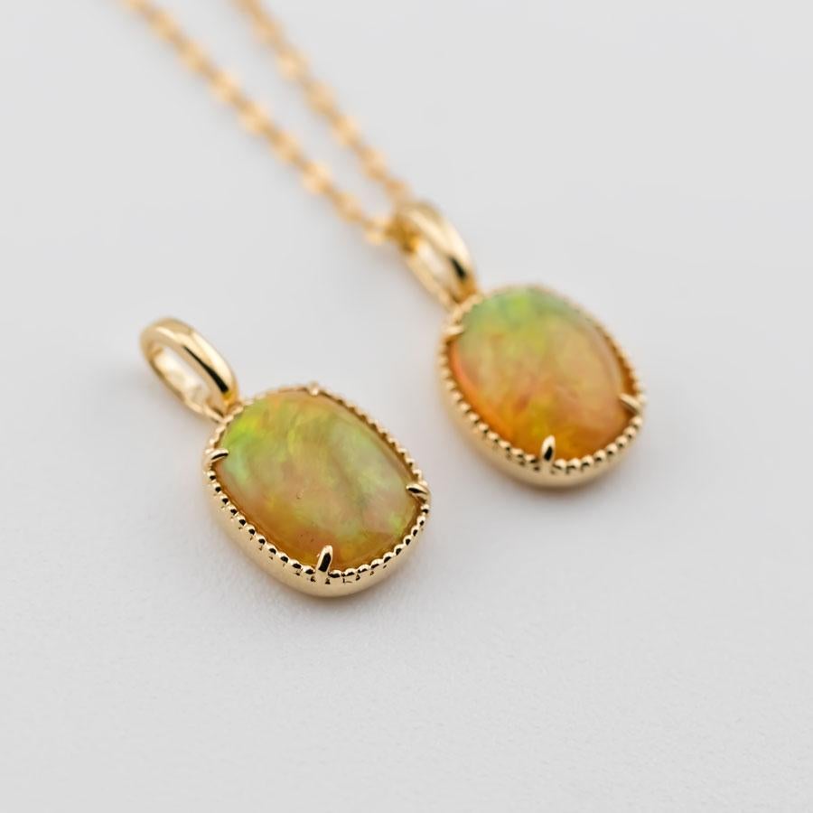 Oval Cut Minimal Oval Ethiopian Opal Pendant Necklace 14k Yellow Gold