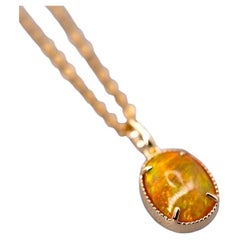 Minimal Oval Ethiopian Opal Pendant Necklace 14k Yellow Gold