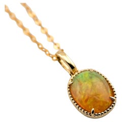 Minimal Oval Ethiopian Opal Pendant Necklace 18k Yellow Gold
