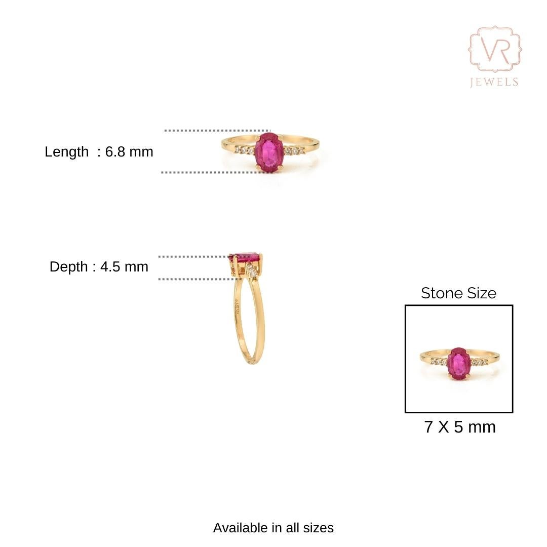 En vente :  Bague de fiançailles en or jaune 14K avec solitaire ovale en rubis naturel et diamant 10