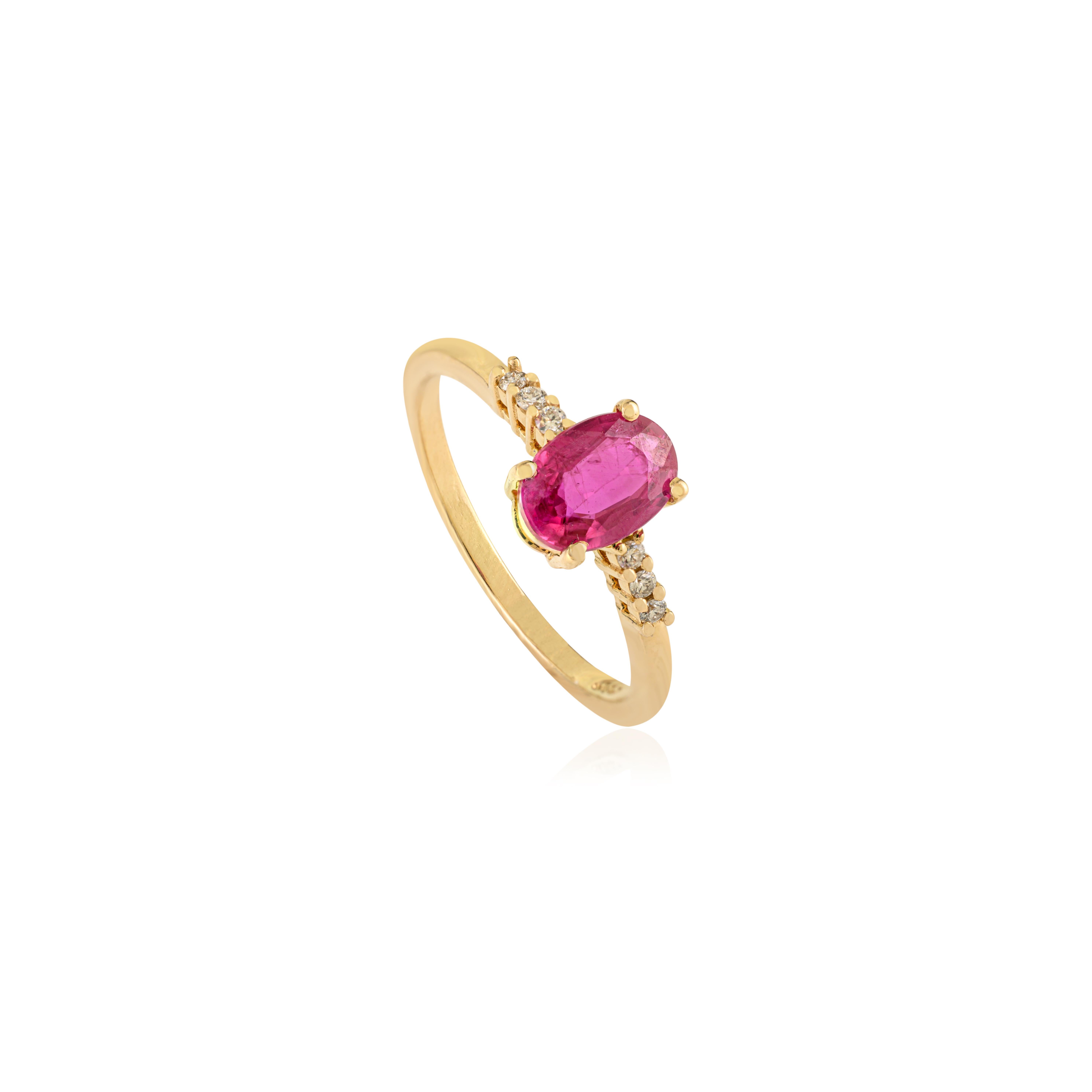 En vente :  Bague de fiançailles en or jaune 14K avec solitaire ovale en rubis naturel et diamant 2