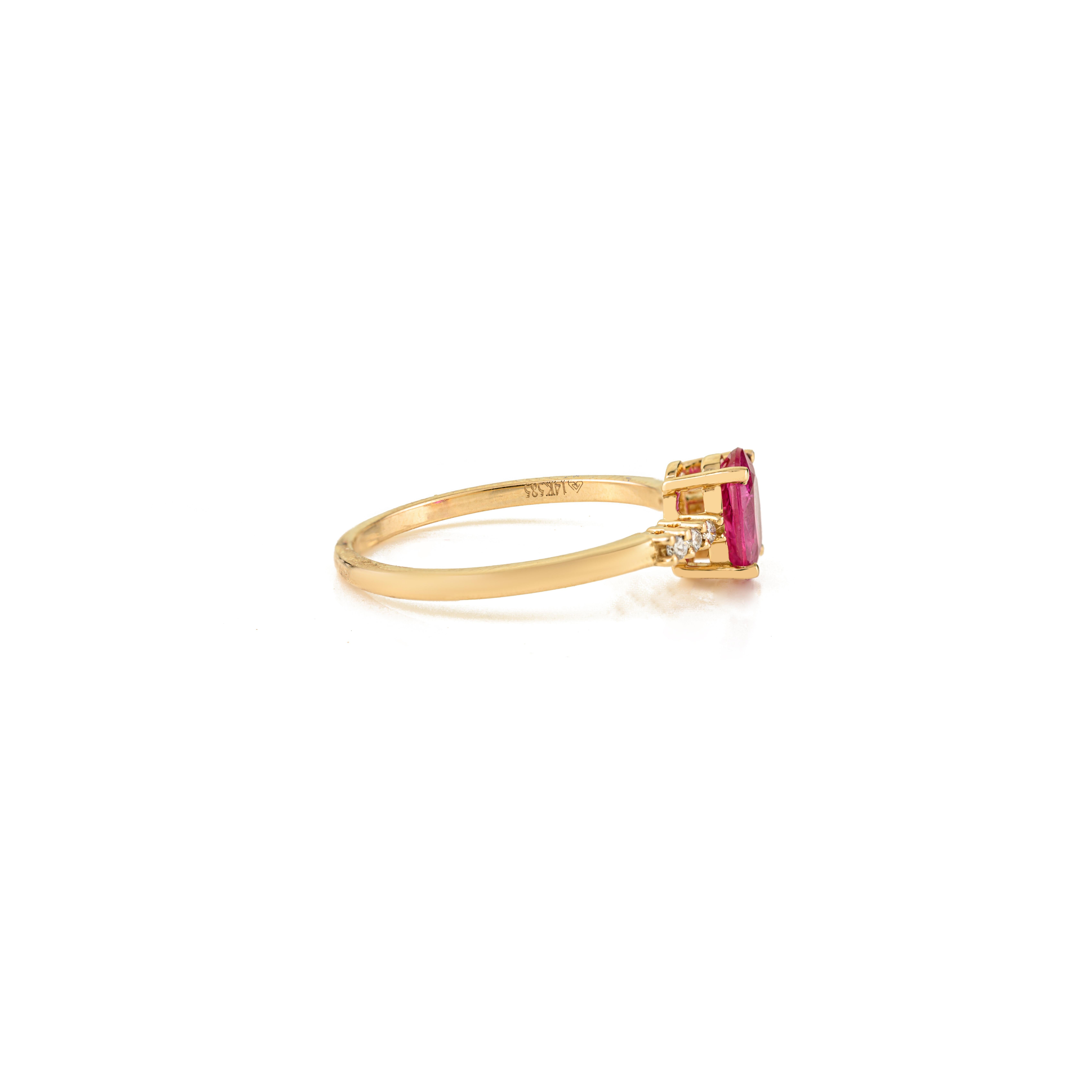 En vente :  Bague de fiançailles en or jaune 14K avec solitaire ovale en rubis naturel et diamant 7