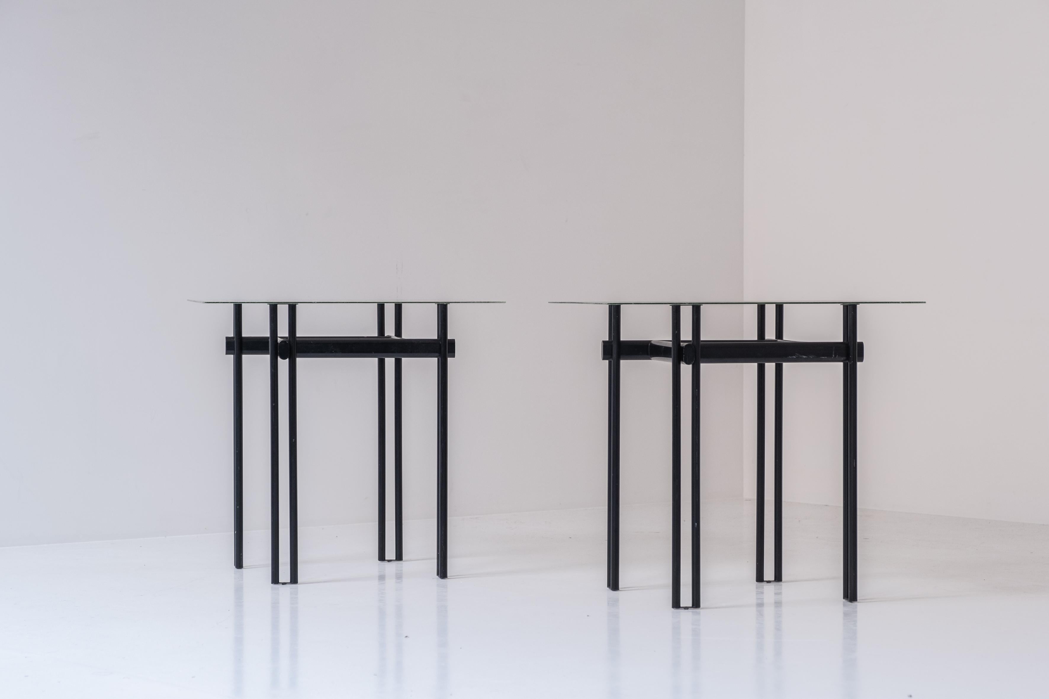 Mid-Century Modern Minimal Pair of Identical Side Tables from Belgium, 1980s For Sale