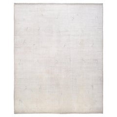 Minimal Patterned Neutral Hand Knotted Wool Rug 12'5''x15'4''