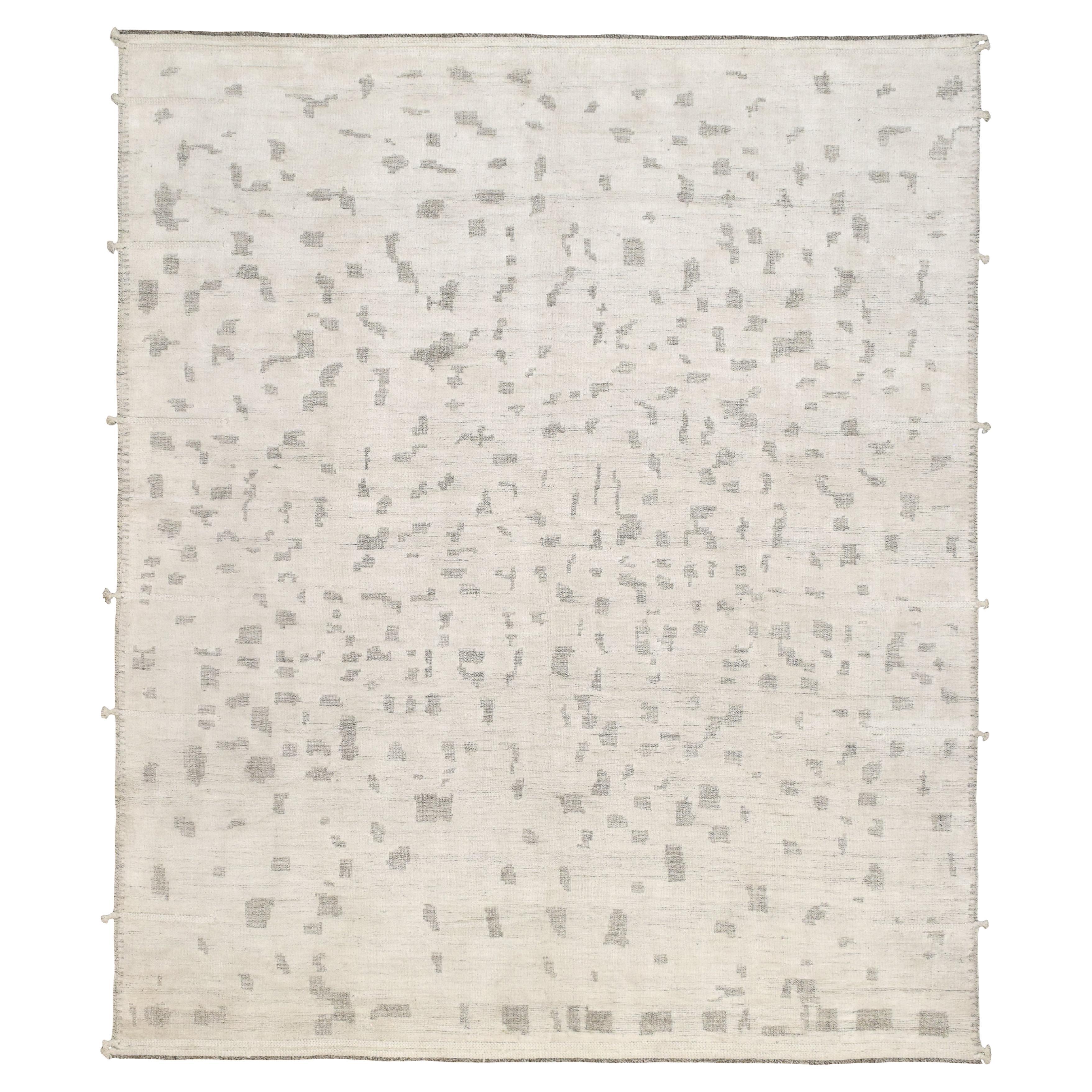 Minimal Patterned Neutral Hand-knotted Wool Rug 12'x14'4''