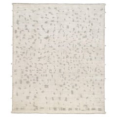 Minimal Patterned Neutral Hand-knotted Wool Rug 12'x14'4''