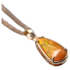 Minimal Pear Ethiopian Opal Pendant Necklace 14k Yellow Gold