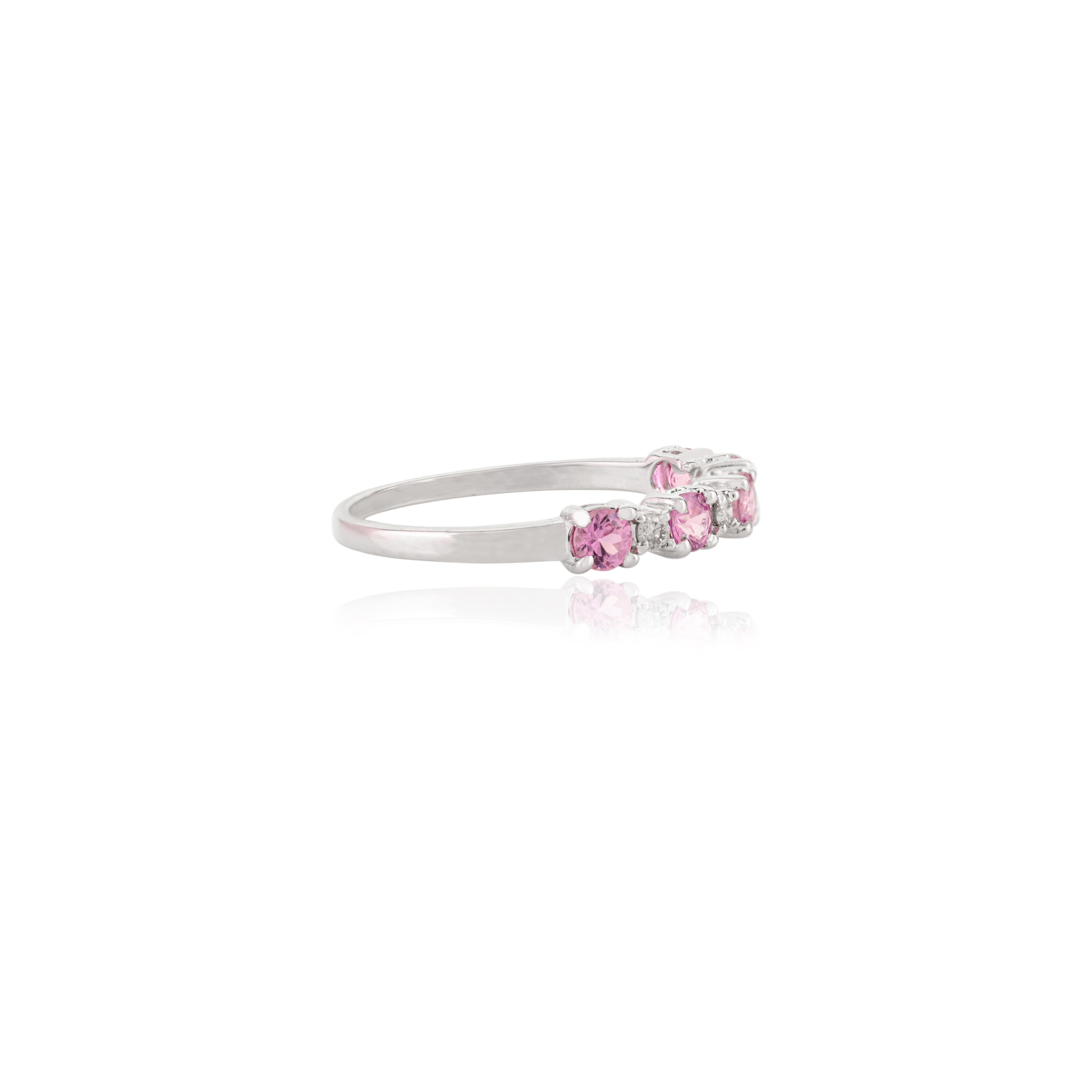 For Sale:  Minimal Pink Sapphire Diamond Half Stacking Band Ring in 14k Solid White Gold 3