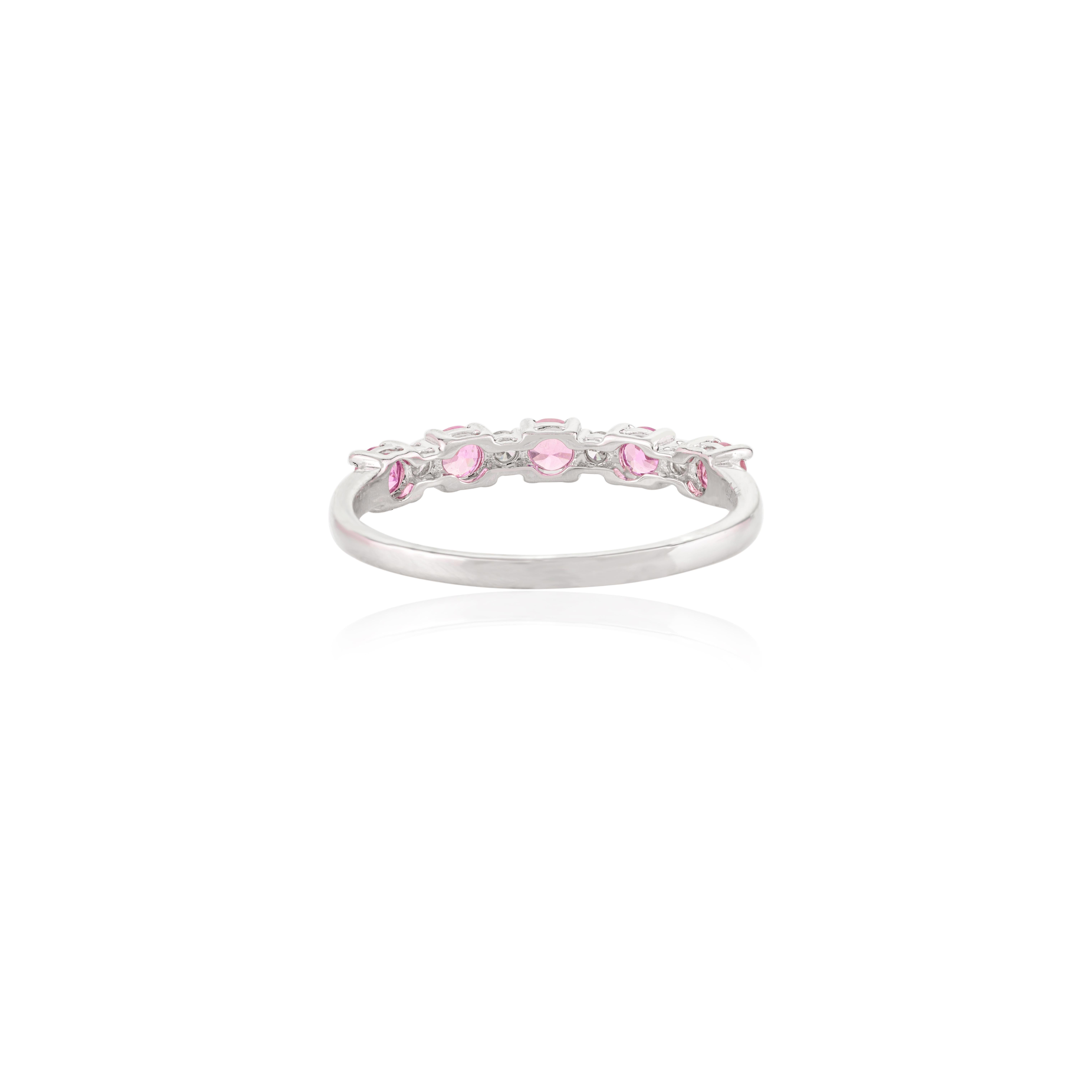 For Sale:  Minimal Pink Sapphire Diamond Half Stacking Band Ring in 14k Solid White Gold 4